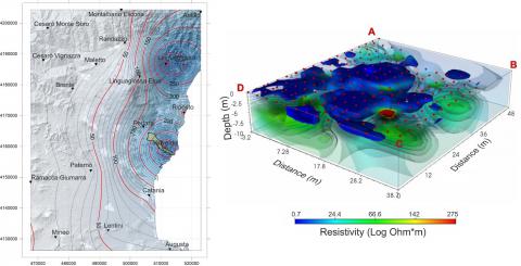 mappa delle aree di distribuzione nel tempo della pioggia nel versante orientale dell’Etna 