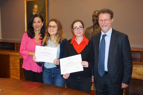 In foto da sinistra la prof.ssa Germana Barone, Agnese Spinella, Carmela Piana e il rettore Francesco Priolo